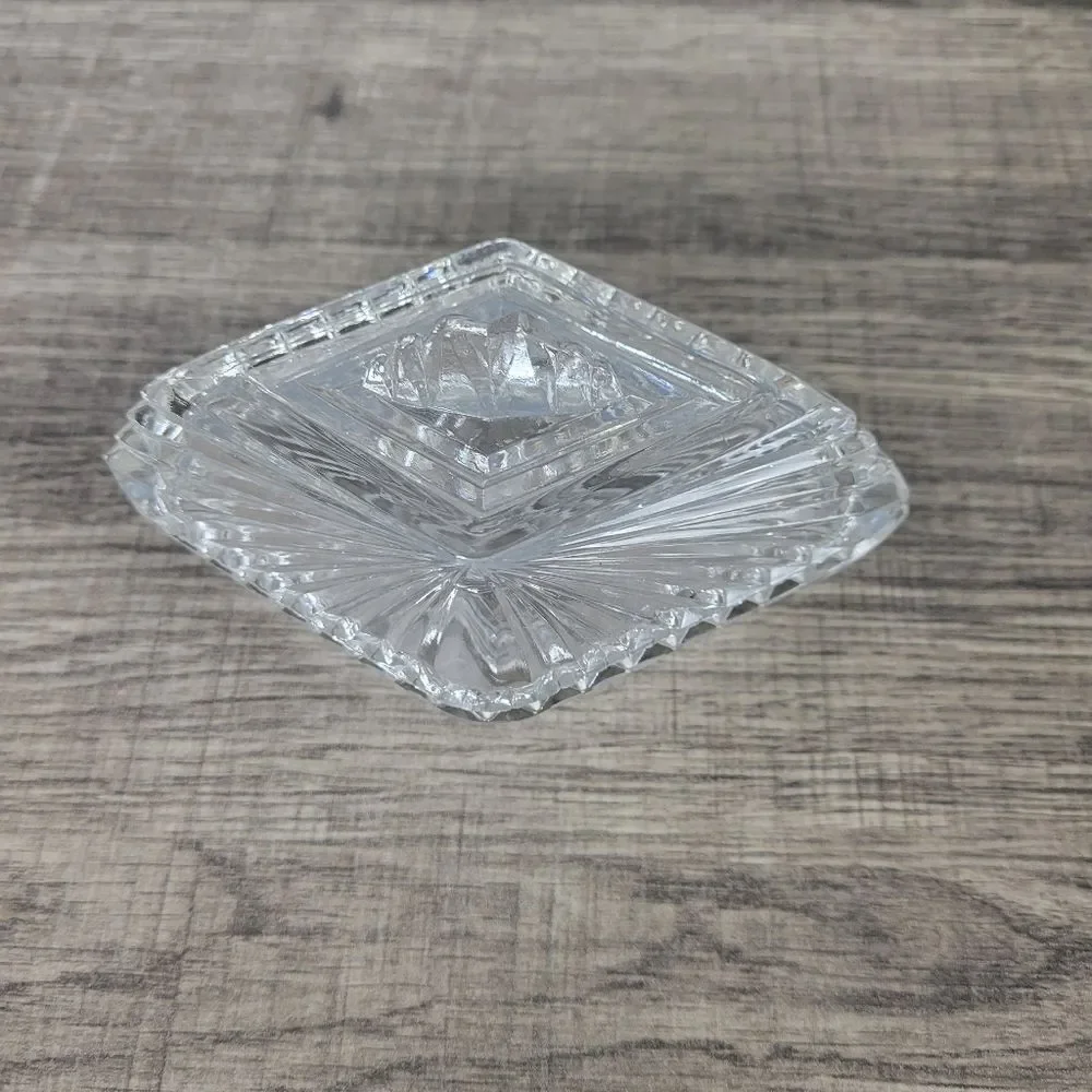 Clear Cut Glass Diamond‎ Shaped Trinket Box